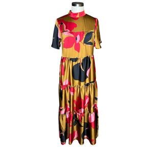 COREY LYNN CALTER Anthropologie Gianna Tiered Maxi Dress Women's Size Small Gold